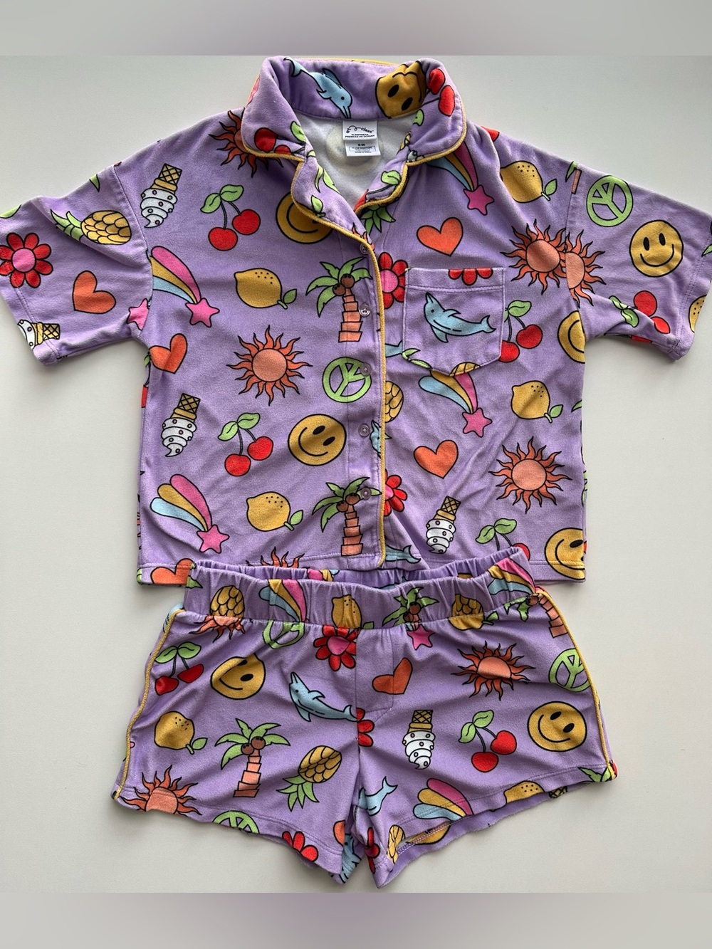 art class Lavender Short-Sleeve Pajama Set with Tropical & Emoji Print